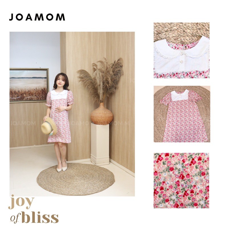 Váy Bầu Liti Hoa Nhí Nhỏ Cổ Sen Trẻ Trung