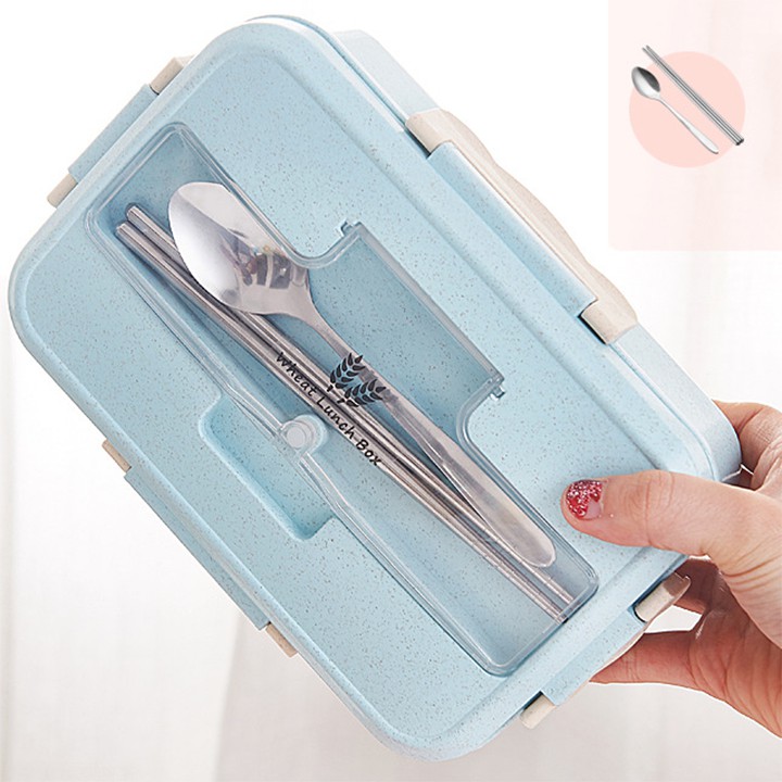 Hộp cơm lúa mạch 3 ngăn kèm thìa đũa inox chịu nhiệt nắp chống tràn youngcityshop 30.000