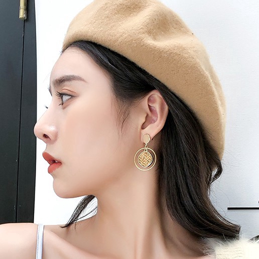 Mũ Beret Dạng Len Màu Trơn Thanh Lịch Cho Nữ