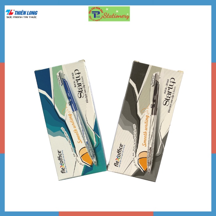 Bút bi FO039 Thiên Long, ngòi 0,5mm, viết trơn, mực đều màu xanh đen đỏ, hàng chính hãng Flexoffice- Thiên Long