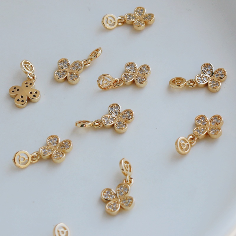 Mặt dây chuyền hình cỏ ba lá mạ vàng 14K 9mm