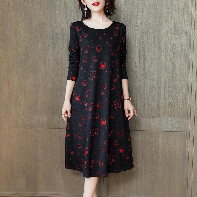 MỚI Đầm tay dài dáng rộng hoạ tiết in cho phụ nữ trung niên
