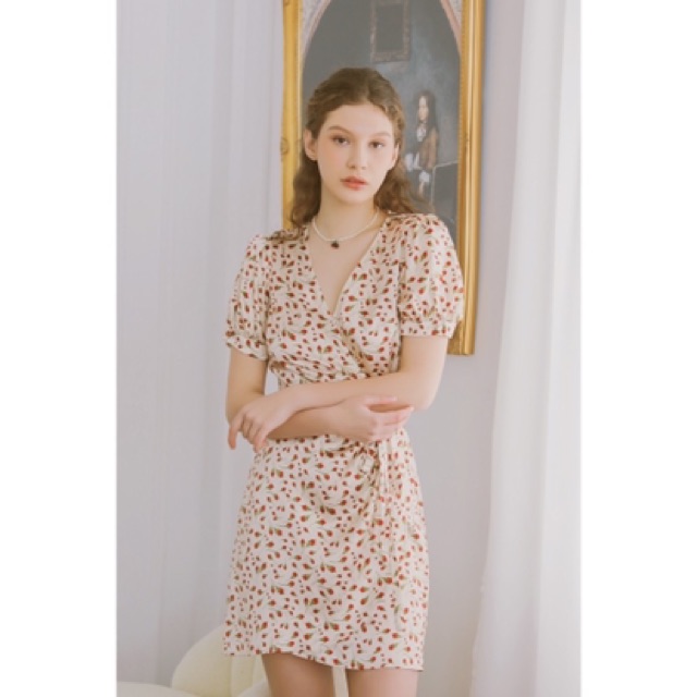 Zara Morocco full tag - Đầm Zara vạt chéo hoa nụ đỏ xinh DH3VCG52N9