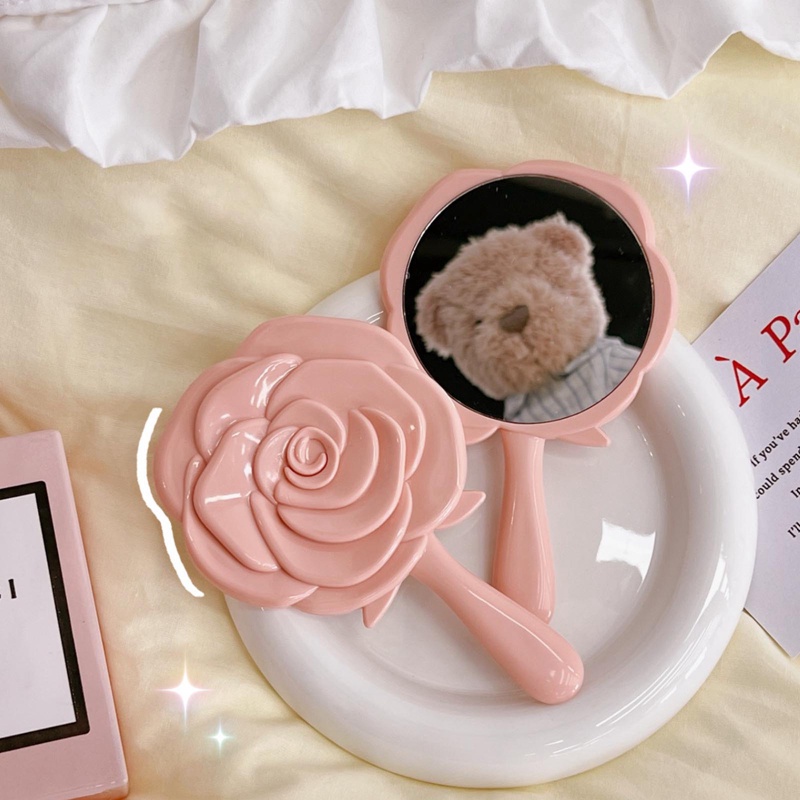 Gương Trang Điểm Cầm Tay Hình Hoa Hồng Phong Cách Bắc Âu Dễ Thương