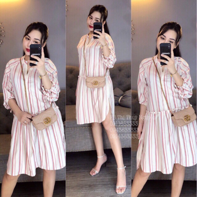 Váy sơ mi kẻ hồng