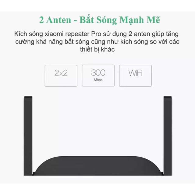 Bộ kích sóng Wifi Xiaomi Repeater Pro 2 Râu 300Mbps chính hãng