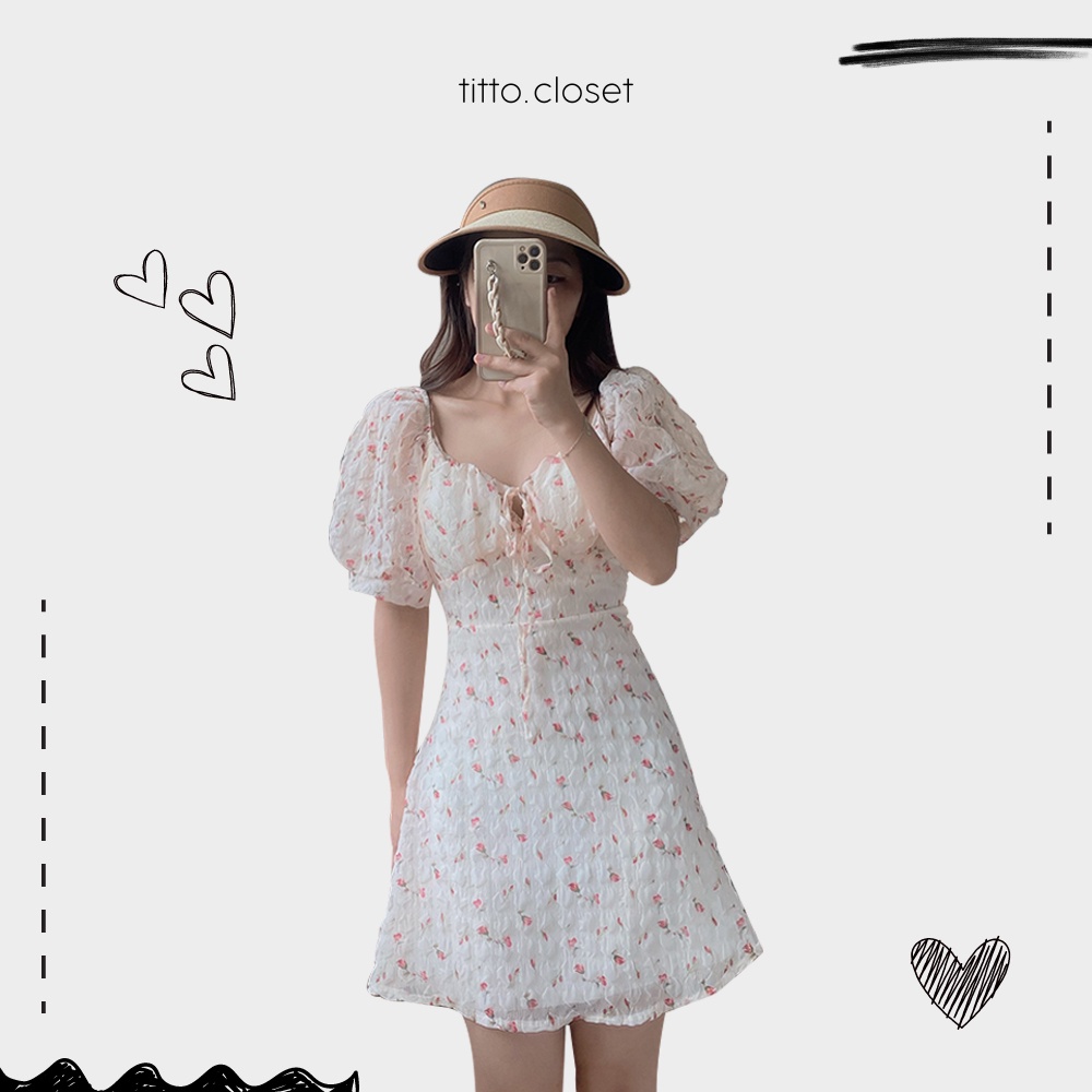 Váy Xốp Hoa Nhí Tay Bồng, Kèm Mút Ngực - Titto Closet