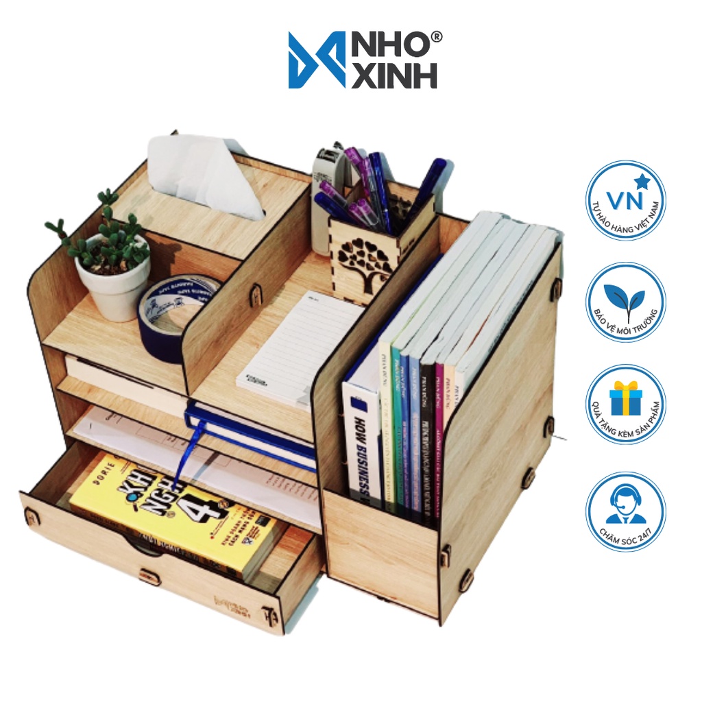 Kệ sách gỗ tự lắp ráp để bàn 44cm mẫu 2 - Nhỏ và Xinh