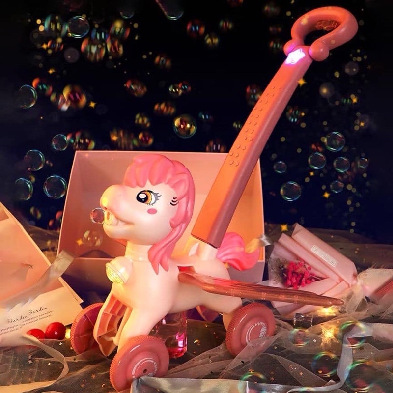 Đồ Chơi Xe Đẩy Ngựa Pony Thổi Bong Bóng Có Đèn Nhạc Dành Cho Bé
