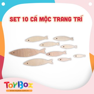 Set 10 Cá gỗ mộc chưa tô dán tường