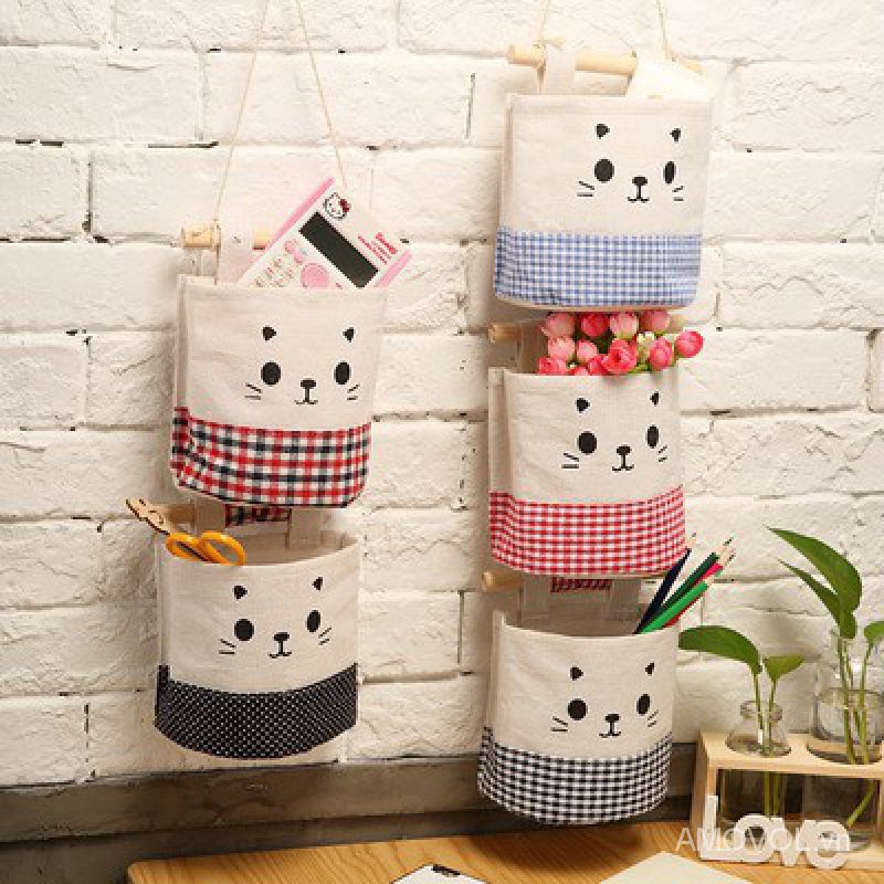 Túi Vải Canvas Cotton Nguyên Chất Treo Tường Đựng Tạp Chí / Sách Điện Thoại 0p66