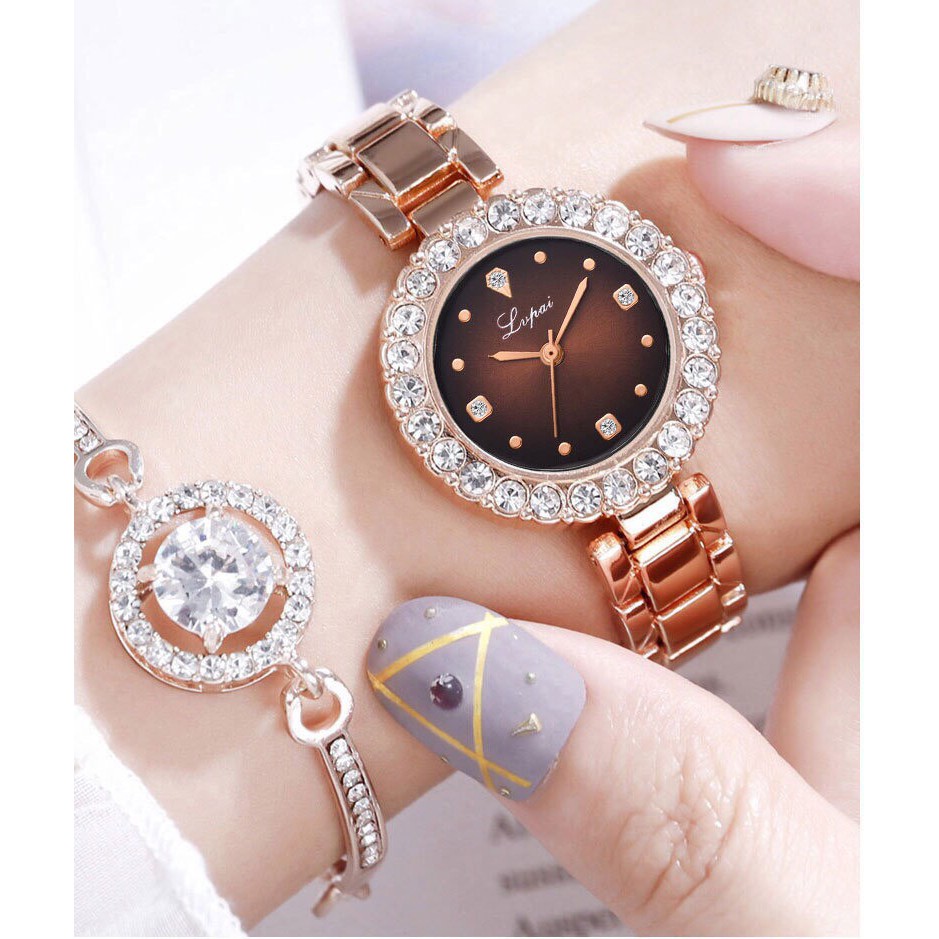 (Giá sỉ) Đồng hồ thời trang nữ Lvfai đính cườm kèm lắc tay sang trọng | BigBuy360 - bigbuy360.vn