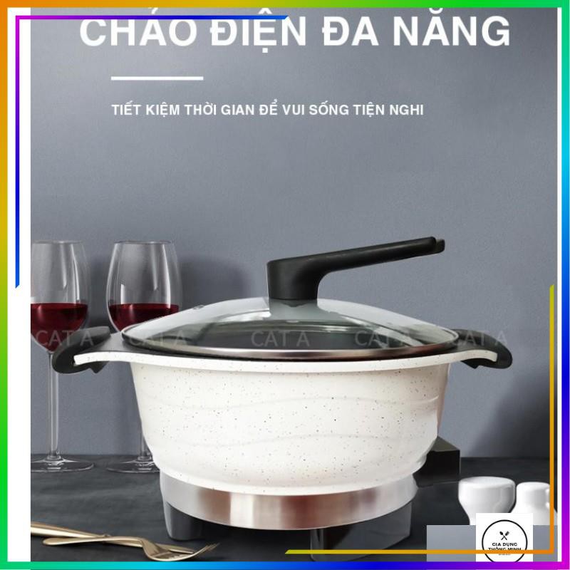 [SALE SỐC] Chảo điện, nồi lẩu hấp điện đa năng - Chống dính men đá hoa cương, có nắp kính [ Công suất lớn ]