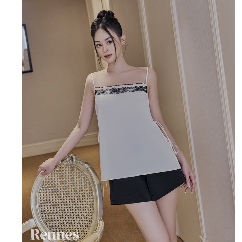 Áo 2 dây viền ren lụa và quần short Rennes thiết kế, đồ ngủ chất lụa cao cấp mềm mịn tôn dáng, thoải mái