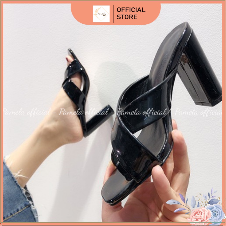 PAMELA - Guốc Cao Gót Nữ Da PU Quai Chéo Chữ X Hottrend 2022 (8cm) - G14