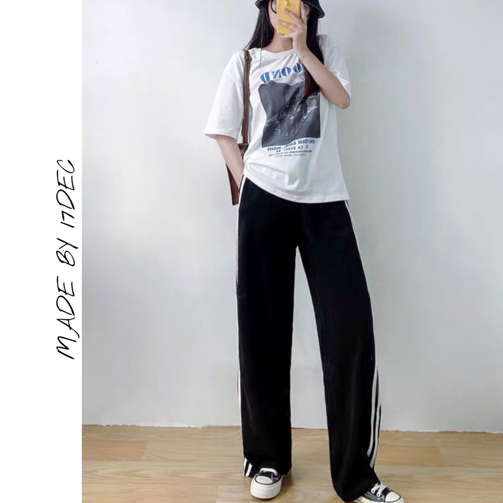 Quần ống rộng unisex 3 sọc 17DEC, quần suông nam nữ dáng culottes thể thao đẹp