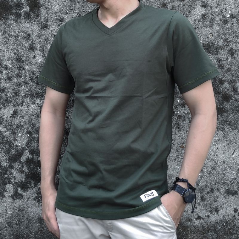 Áo thun trơn V NECK ARMY GREEN (ARMY GREEN) || Áo thun thời trang đơn giản cá tính