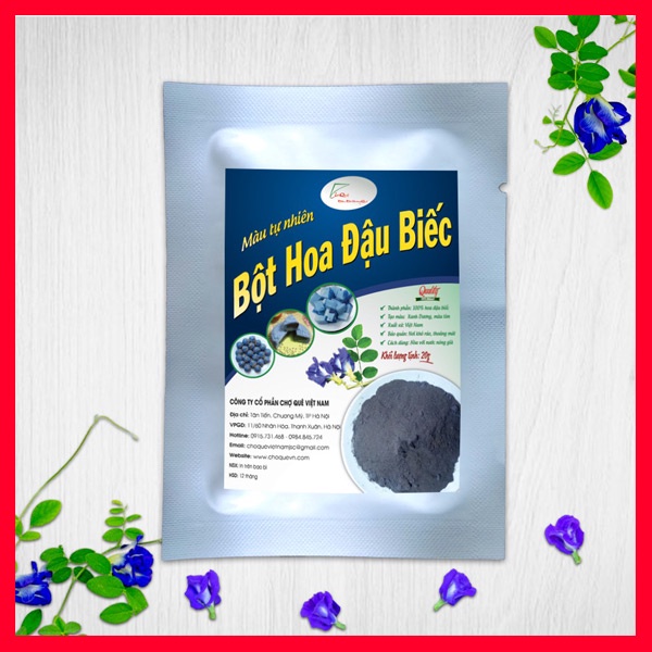 Bột Hoa Đậu Biếc 20gr Bột Tạo Màu Thực Phẩm nguyên chất 100% từ hoa đậu biếc tươi dùng tạo màu nấu xôi bánh, thạch, trà