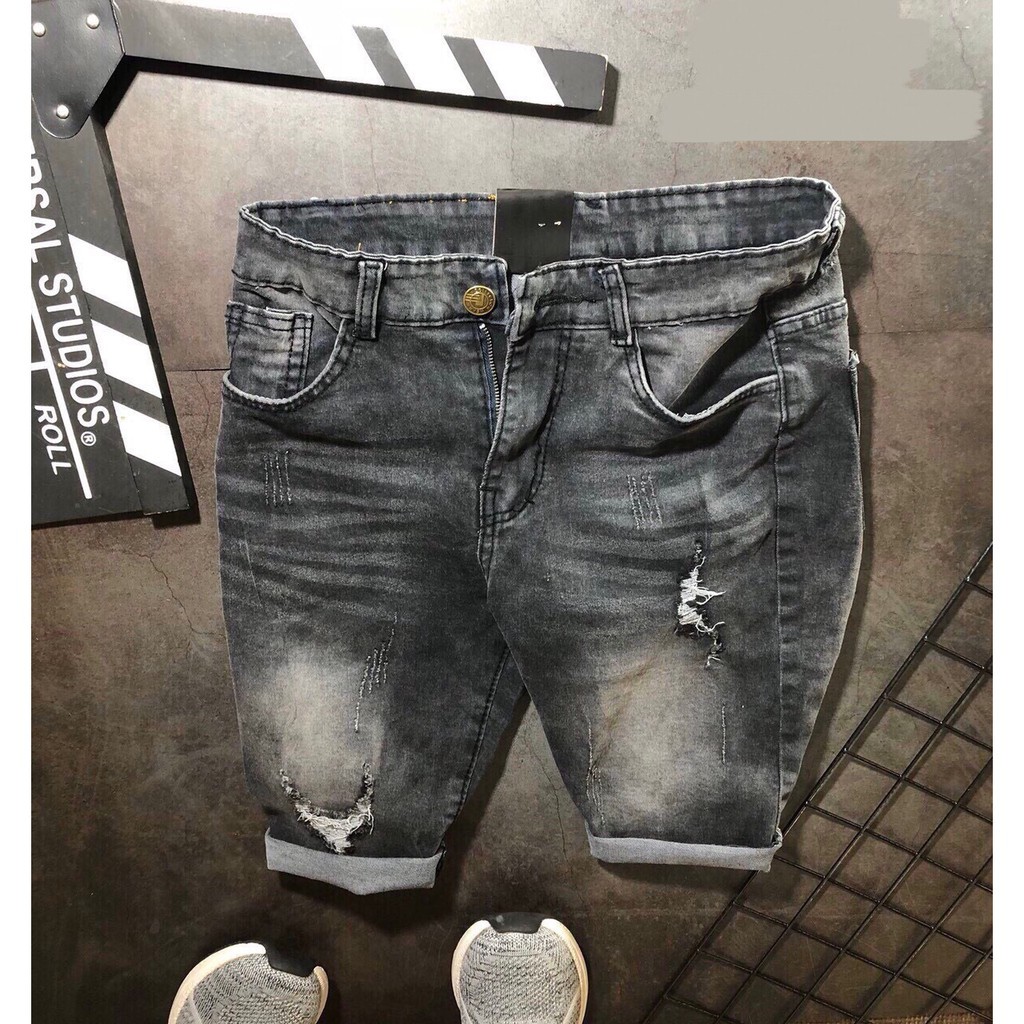 Quần Short Jean Nam màu xám đen chất co giãn Muradfashion, Quần Sọt Nam chất vải bò co gian trẻ trung cá tính NT7980