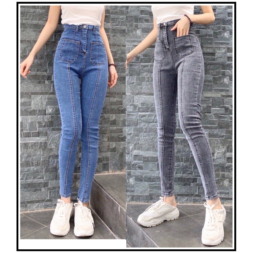 Quần Jean Nữ Lưng Cao 2 Túi Trước 2 sọc giữa túi hot trend chất jean giãn tốt 021-z1