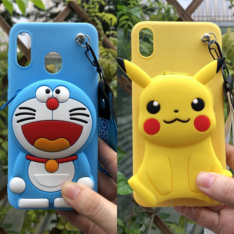Ốp lưng dang ví hình pikachu có dây cho Huawei Y9 Y7 Y6 Y5 Prime 2018 Honor 10 10 Lite,P smart 2017 2019 Plus 2019