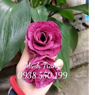 Bông hoa hồng sáp nhũ size 7cm hoa sáp nhũ