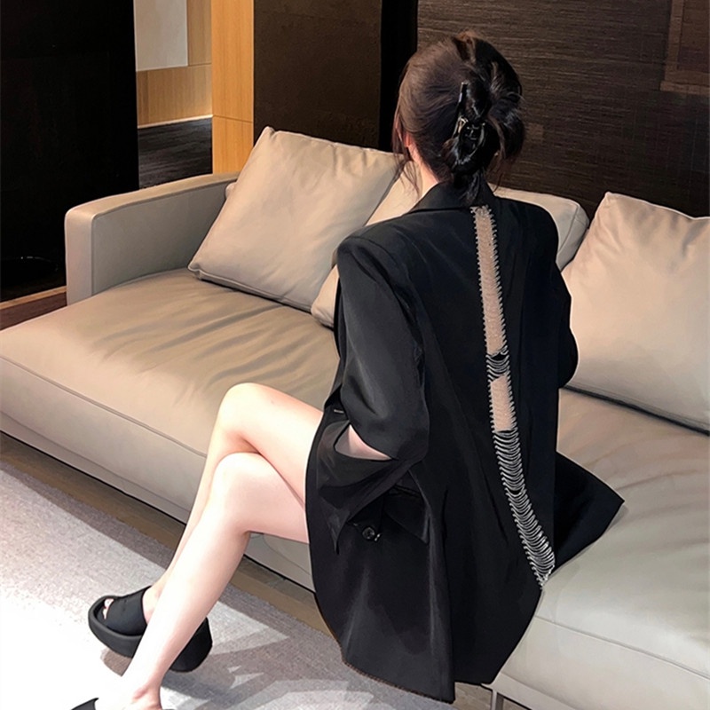 Ảnh thật 4 hình cuối-2W206.Áo blazer thiết kế hở lưng thời thượng kiểu mới Hàn Quốc