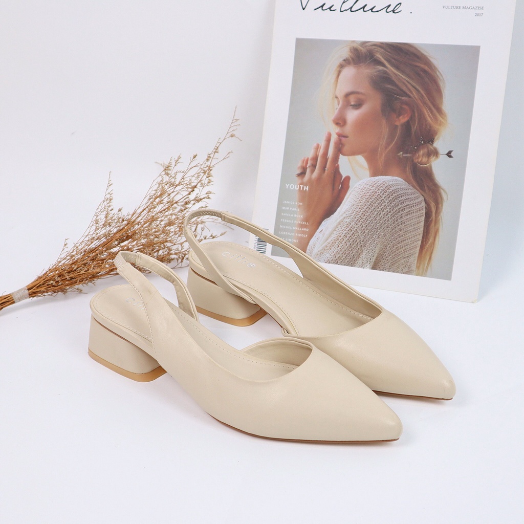 Giày cao gót slingback nữ mũi nhọn thanh lịch gót vuông cao 4cm đi chơi dạo phố đi làm Cillie 1041