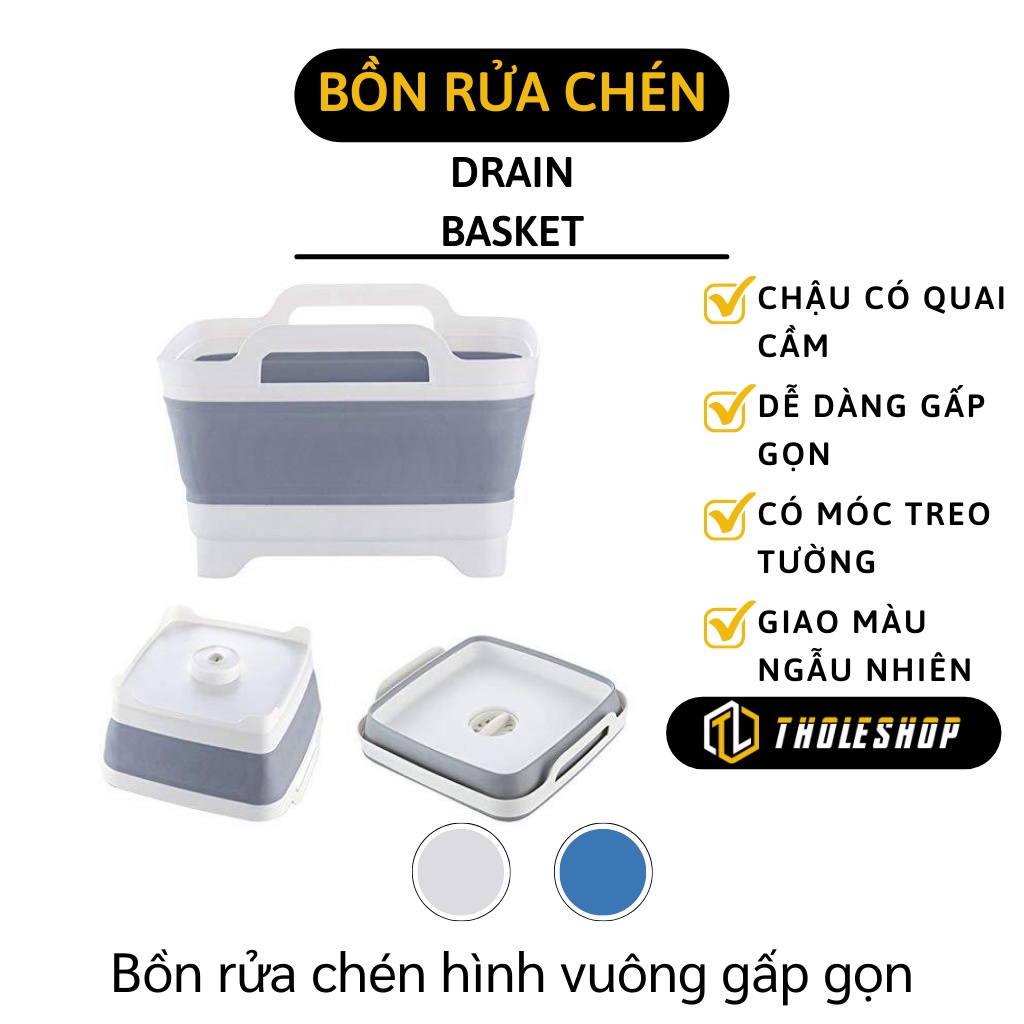 Chậu Rửa Rau Gấp Gọn - Xô, Thau, Bồn Rửa Chén Xếp Gọn Hình Vuông Có Quai Cầm 8069