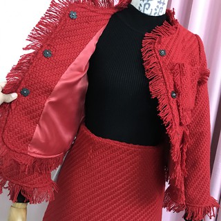 ORDER - Set dạ tweed đỏ tua rua - MẪU MỚI NHẤT 2018