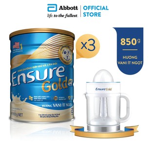 [Tặng Máy vắt cam Lock&Lock] Bộ 03 lon Sữa bột Ensure Gold Ít ngọt (HMB) 850g/lon