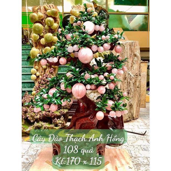 Cây đào phong thủy đá thach anh Hồng cao cấp 108 quả