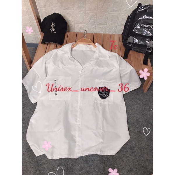 ÁO Sơ Mi Cộc Tay Thêu Lô Gô Nam Nữ UNISEX