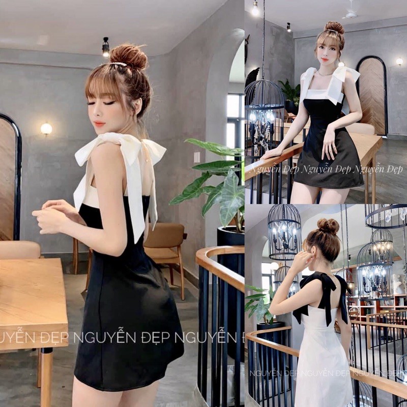 [Mã FAGREEN1505 giảm tới 30K đơn 99K] Đầm hai dây nữ thiết kế buộc nơ điệu đà✌️2 màu ảnh thật