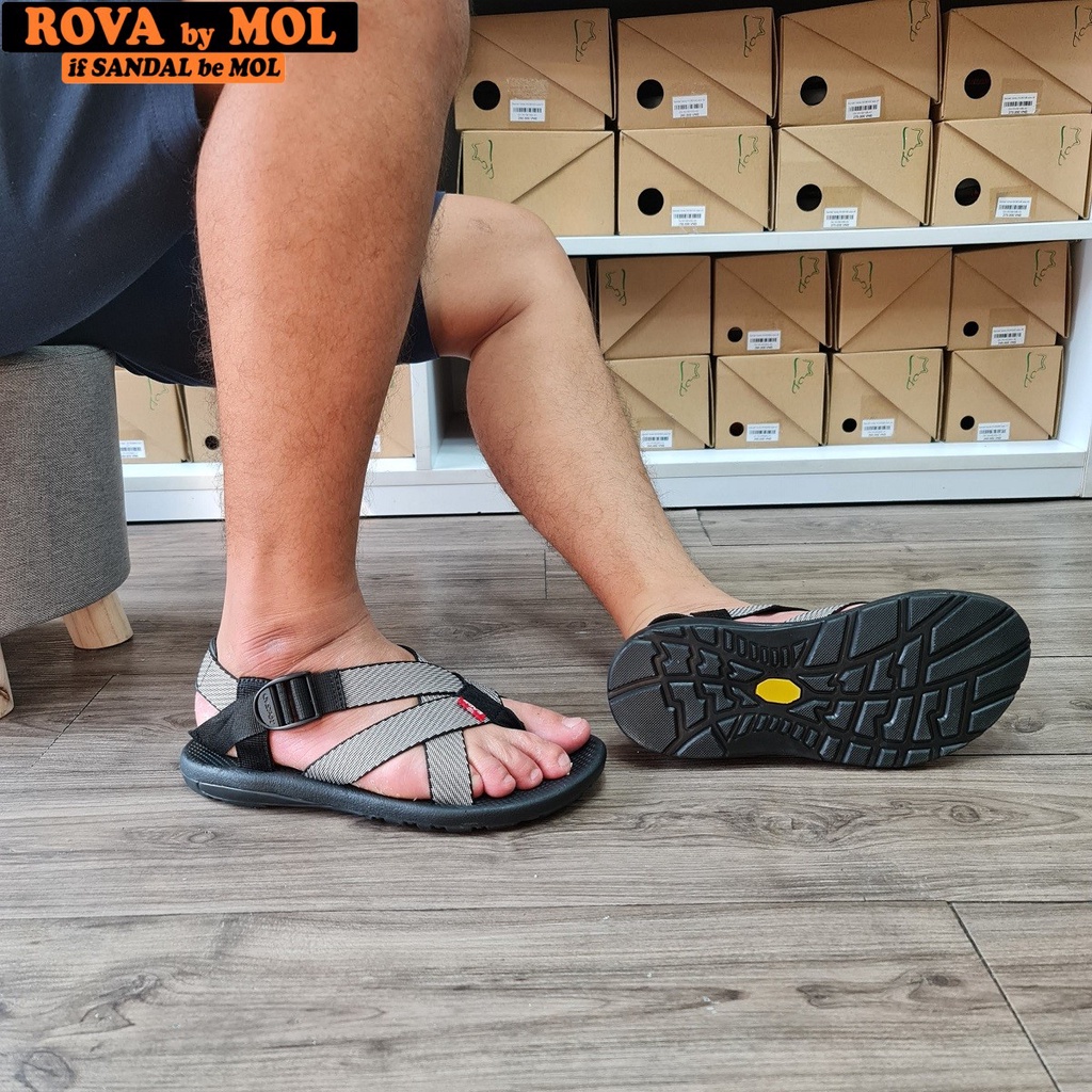 Giày Sandal Nam Hiệu Rova Siêu Bền Quai Chéo Đế Cao Su Quai Dù Đi Học Đi Làm Đi du Lịch Màu Xám Mã RV133