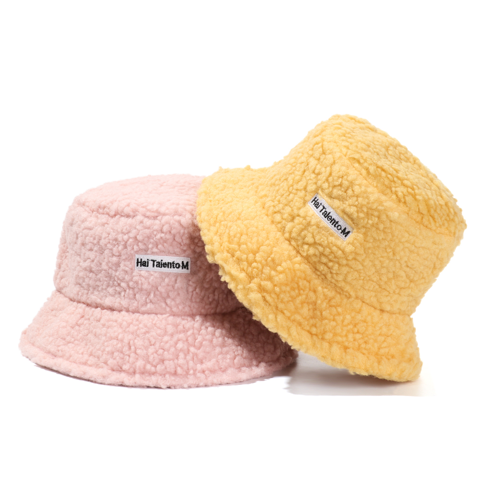 Nón bucket chất liệu cotton lông cừu dày giữ ấm mùa đông xinh xắn cho bé