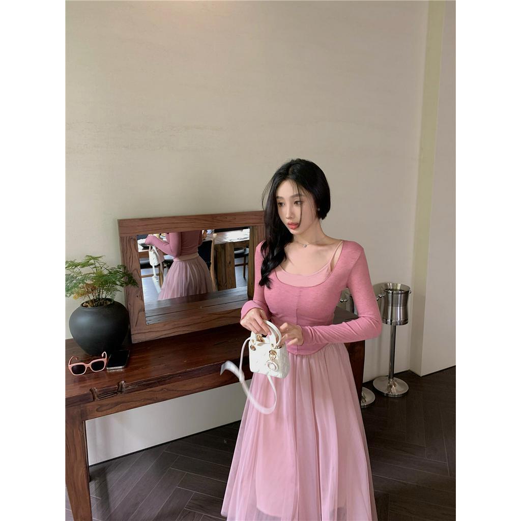 Set Áo Dây Dệt Kim Chống Nắng Có Miếng Lót Ngực Thời Trang Hong Kong Mùa Hè Cho Nữ