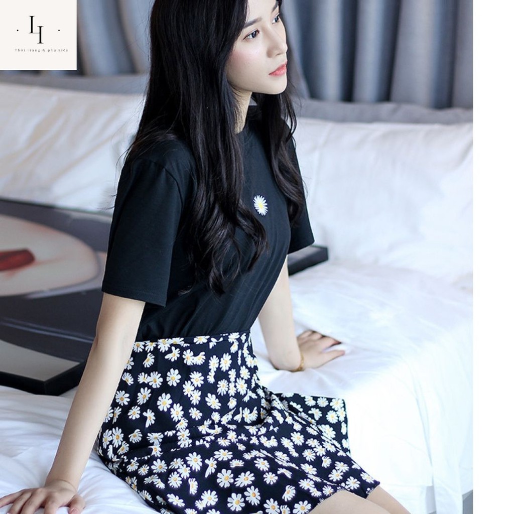 Set váy áo hoa nhí babydoll gồm chân váy chữ A 2 lớp và áo thun nữ hoa cúc Liao shop | BigBuy360 - bigbuy360.vn