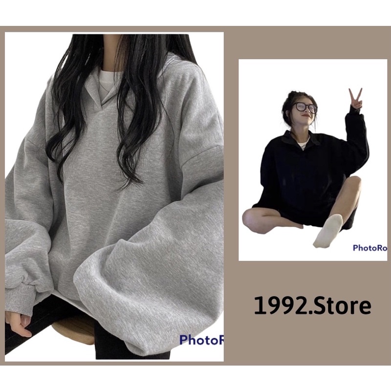 Áo Nỉ Cổ Polo PEONYB Nữ [FREESHIP] 🌸 Sweater form rộng tay bồng, hoodie trơn màu bánh bèo cá tính Ulzzang 🌸