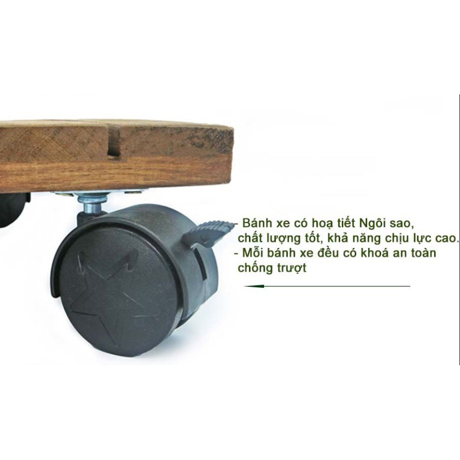 Đế gỗ lót chậu cây hình tròn có bánh xe R30cm chịu lực 80kg R30x8cm