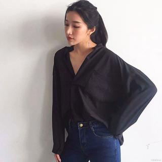 Sơ mi nữ dài tay cổ chữ v dáng rộng