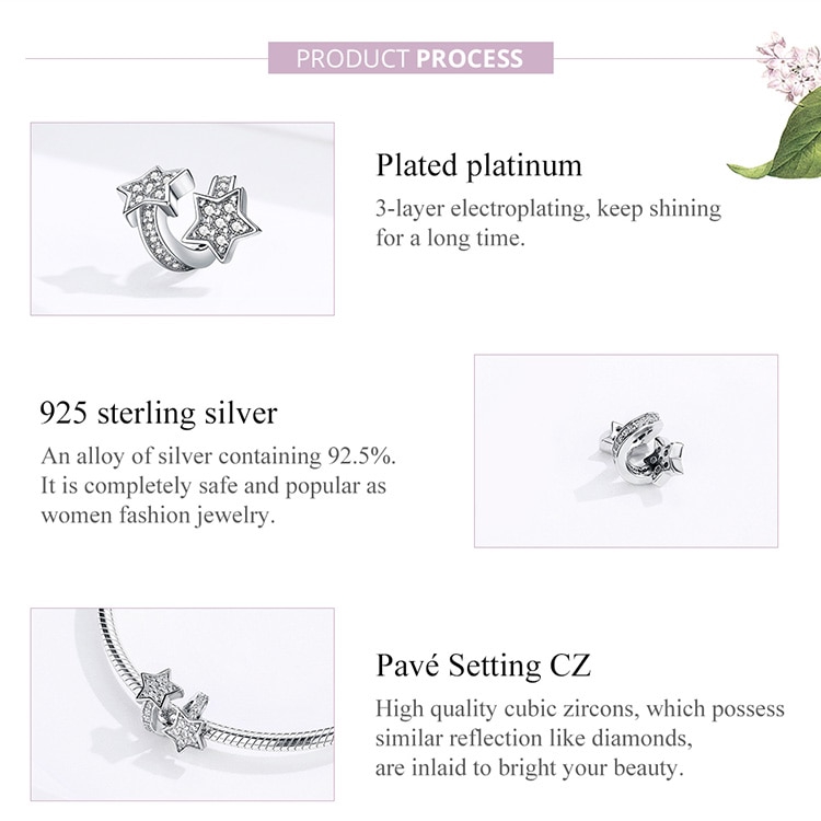 Hạt xỏ trang sức Bamoer bằng bạc thật đính đá zirconia sang trọng dùng làm vòng tay