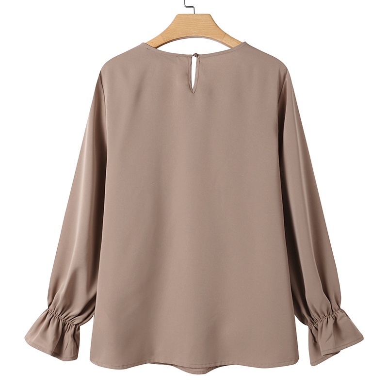 Áo ZANZEA màu trơn tay dài phồng cổ tròn phối nút mặt sau thời trang cho nữ