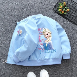 Áo khoác bóng chày khóa kéo in hình công chúa Elsa hoạt hình Frozen cho bé gái