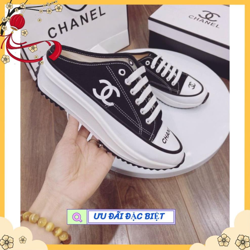 SỤC THỂ THAO CHANEL ĐẾ CAO sục thể thao độn đế 5cm,sục thể thao chữ giày thể thao đen trắng [RẺ VÔ ĐỊCH]