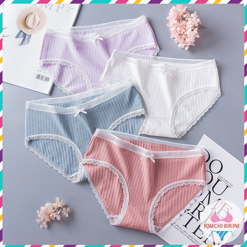 Quần lót nữ Cotton nơ viền ren siêu cute KIMCHIBIKINI chip mềm mại thoáng mát xinh đẹp dễ thương QL085