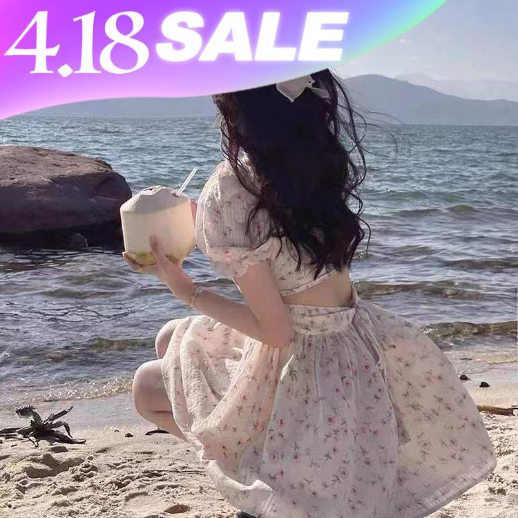 Seaside girl South France Holiday Sweet chiffon dress Women's 2022 spring / summer style bare-back strapped skirt broken flower skirt