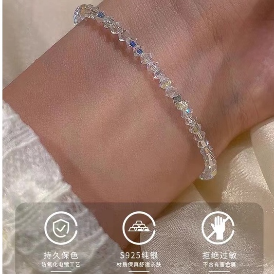 Siêu Flash!Hàng Chính Hãng Vòng Đeo Tay Siêu Mỏng Đính Pha Lê Đơn Giản Kết Cấu Nhẹ Sang Trọng Cho Nữ