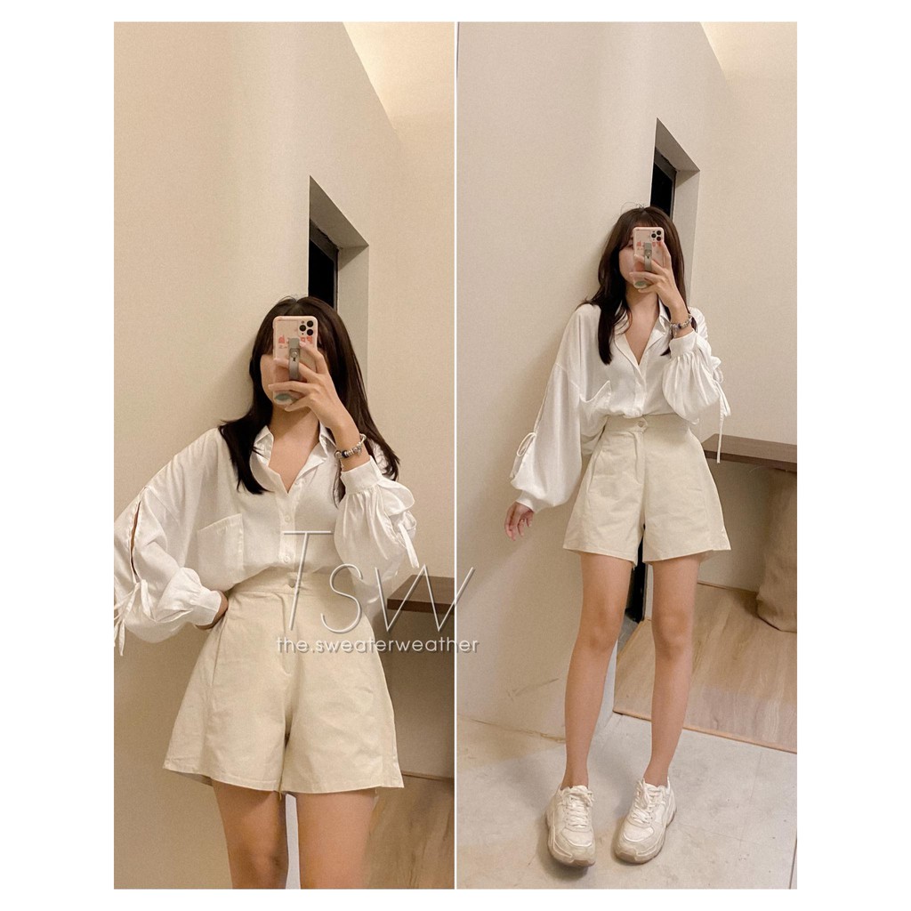 Quần short nữ thô cạp cao chiết eo ống rộng 153 - The Sweater Weather | BigBuy360 - bigbuy360.vn