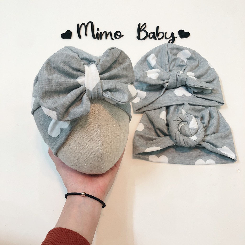 Mũ turban bé gái (4-7kg) - Tone Xám